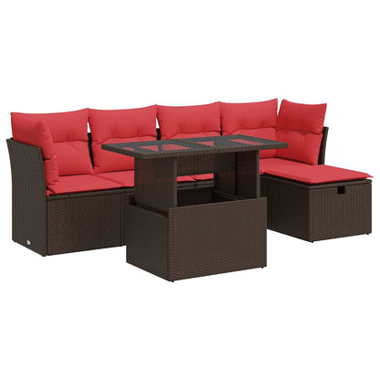 Set Divano Giardino 6 pz con Cuscini Marrone Polyrattan Acacia