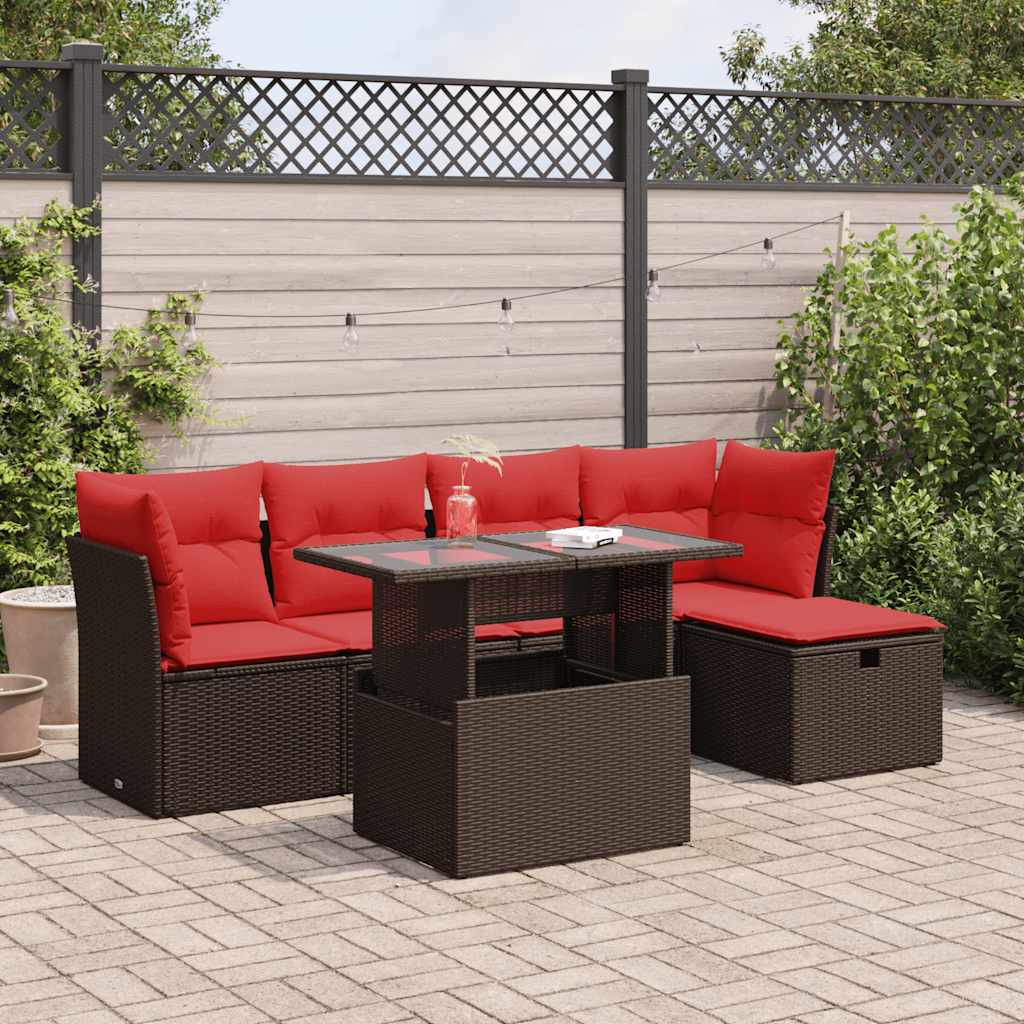 Set Divano Giardino 6 pz con Cuscini Marrone Polyrattan Acacia