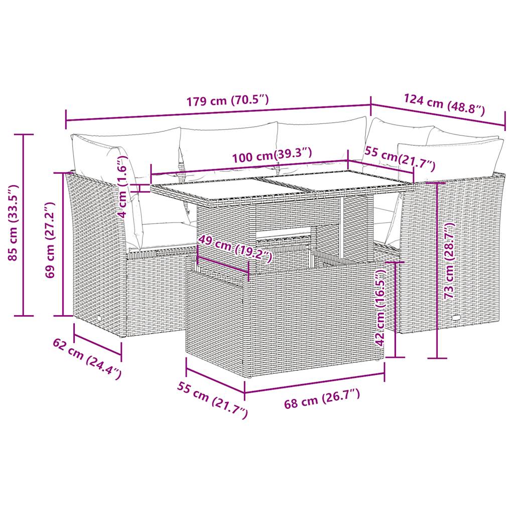 Set Divani da Giardino 5 pz con Cuscini in Polyrattan Nero | homemem39
