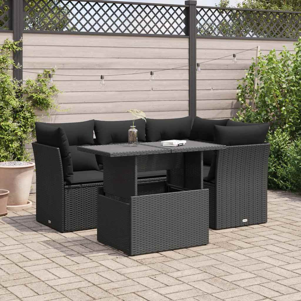 Set Divani da Giardino 5 pz con Cuscini in Polyrattan Nero | homemem39