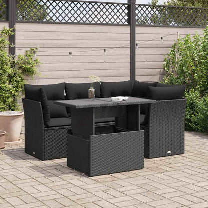 Set Divani da Giardino 5 pz con Cuscini in Polyrattan Nero | homemem39
