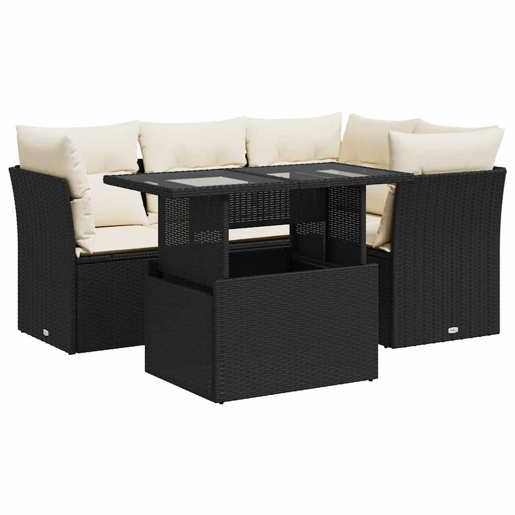 Set Divani da Giardino 5 pz con Cuscini in Polyrattan Nero - homemem39