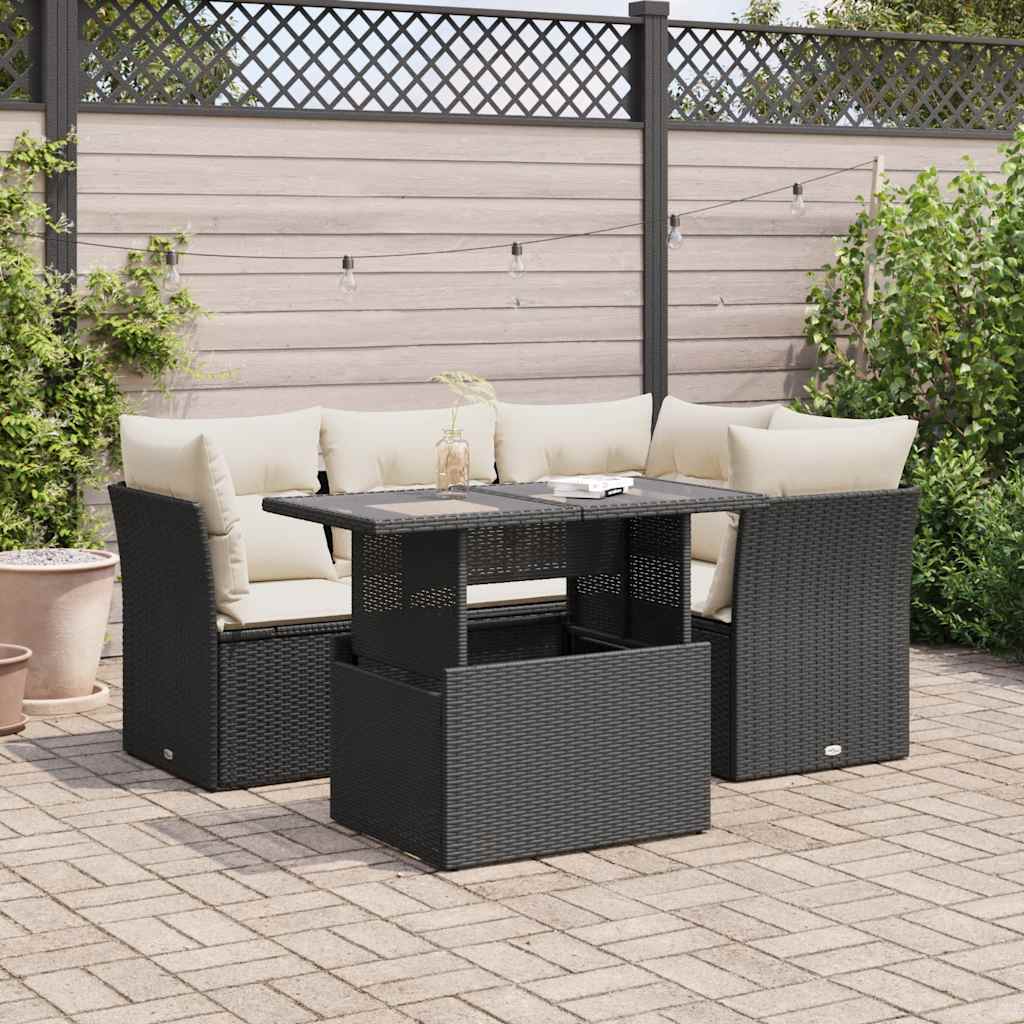 Set Divani da Giardino 5 pz con Cuscini in Polyrattan Nero | homemem39