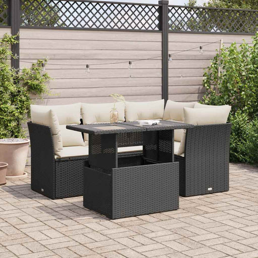 Set Divani da Giardino 5 pz con Cuscini in Polyrattan Nero - homemem39