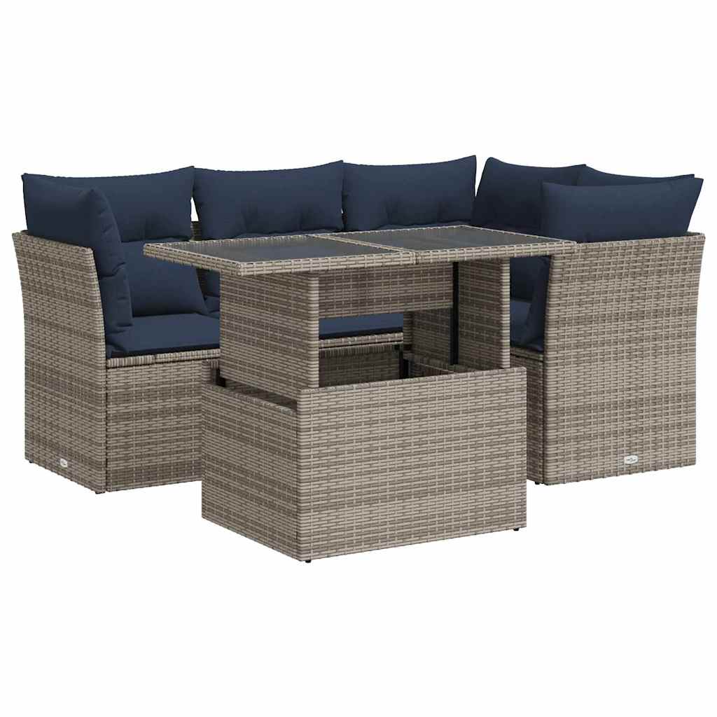 Set Divano Giardino 5 pz con Cuscini Grigio Polyrattan Acacia - homemem39