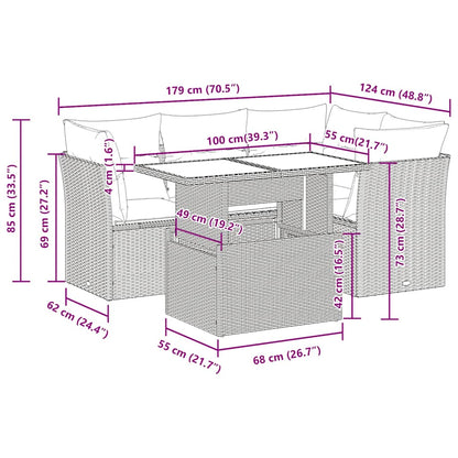 Set Divano Giardino 5 pz con Cuscini Grigio Polyrattan Acacia | homemem39