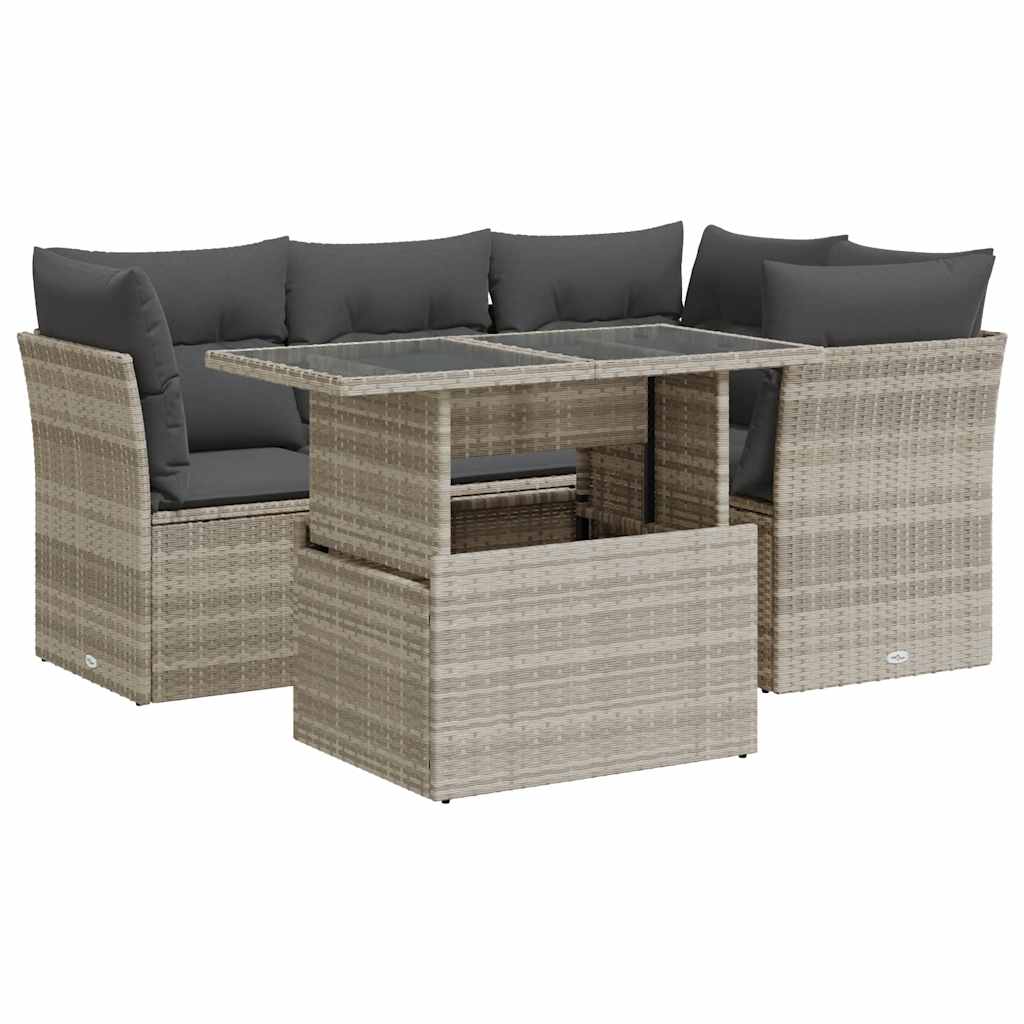 Set Divano da Giardino 5pz con Cuscini Grigio Chiaro Polyrattan - homemem39