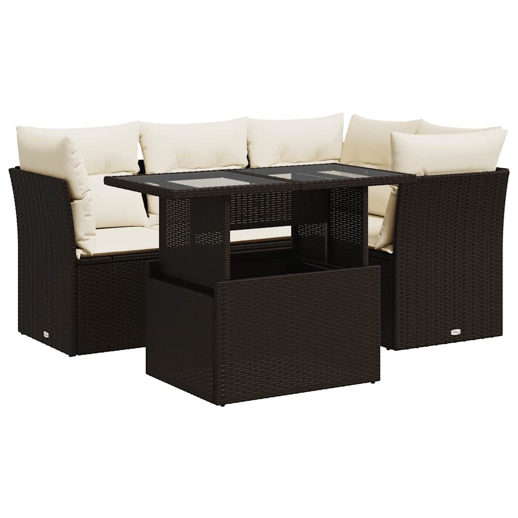 Set Divano da Giardino 5 pz con Cuscini Marrone in Polyrattan | homemem39