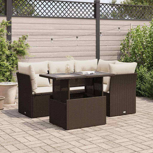 Set Divano da Giardino 5 pz con Cuscini Marrone in Polyrattan - homemem39