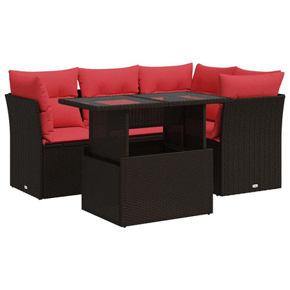 Set Divano da Giardino 5 pz Cuscini Marrone Polyrattan e Acacia - homemem39