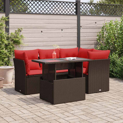 Set Divano da Giardino 5 pz Cuscini Marrone Polyrattan e Acacia - homemem39