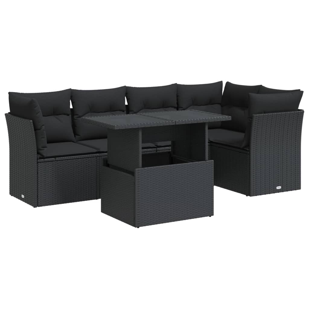 Set Divano da Giardino 6 pz con Cuscini Nero in Polyrattan | homemem39