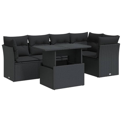 Set Divano da Giardino 6 pz con Cuscini Nero in Polyrattan | homemem39