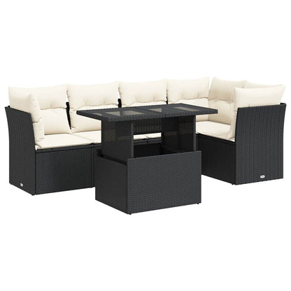 Set Divano da Giardino 6 pz con Cuscini Nero in Polyrattan - homemem39