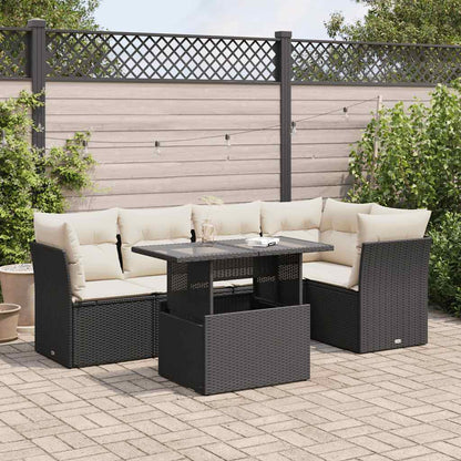 Set Divano da Giardino 6 pz con Cuscini Nero in Polyrattan