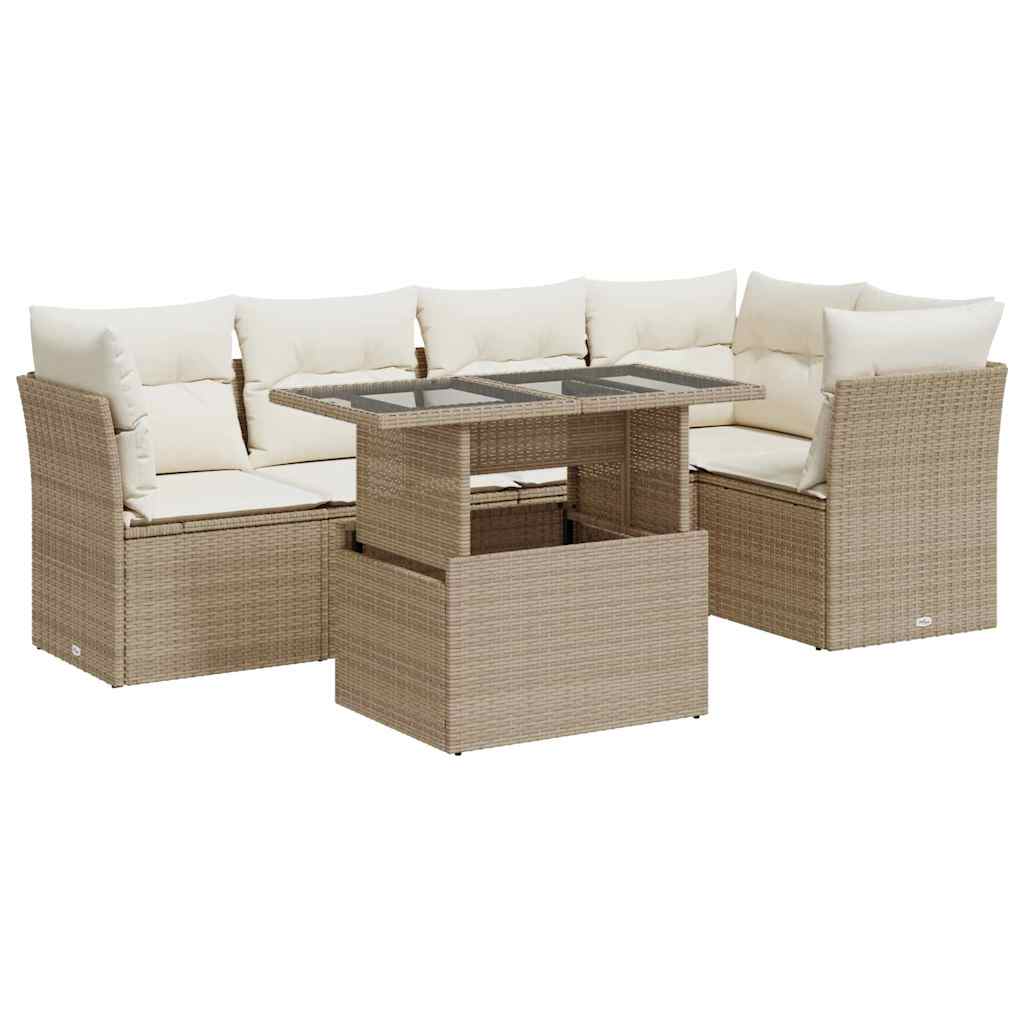 Set Divano da Giardino 6 pz con Cuscini Beige in Polyrattan