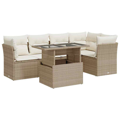 Set Divano da Giardino 6 pz con Cuscini Beige in Polyrattan