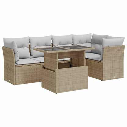 Set Divano da Giardino 6 pz con Cuscini Beige in Polyrattan