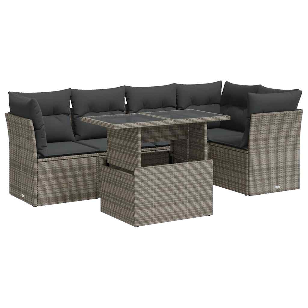 Set Divano da Giardino 6 pz con Cuscini Grigio in Polyrattan