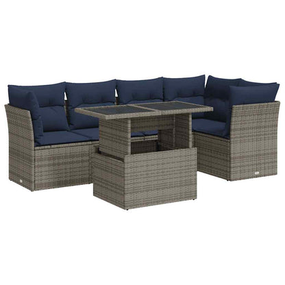Set Divano da Giardino 6pz con Cuscini Grigio Polyrattan Acacia | homemem39