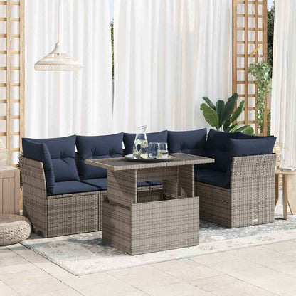 Set Divano da Giardino 6pz con Cuscini Grigio Polyrattan Acacia