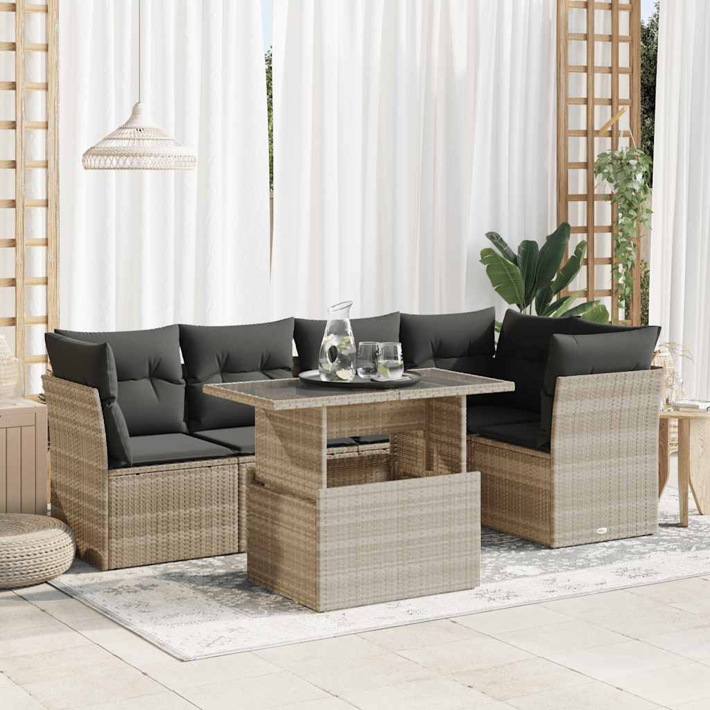 Set Divano da Giardino 6pz con Cuscini Grigio Chiaro Polyrattan | homemem39