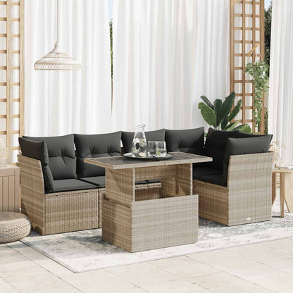 Set Divano da Giardino 6pz con Cuscini Grigio Chiaro Polyrattan | homemem39
