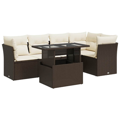 Set Divano da Giardino 6 pz con Cuscini Marrone in Polyrattan