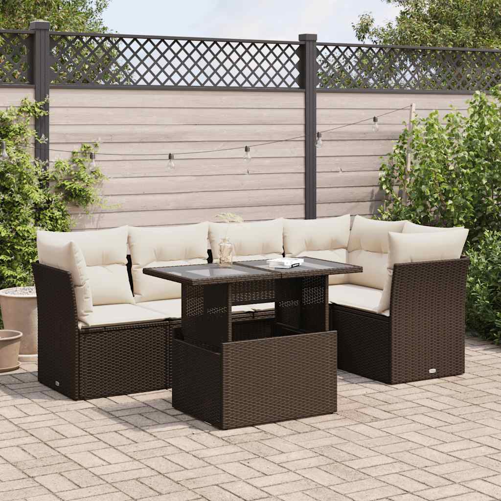 Set Divano da Giardino 6 pz con Cuscini Marrone in Polyrattan