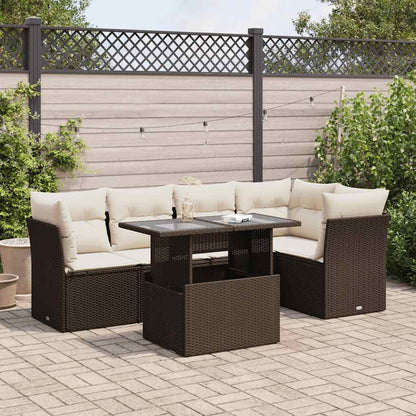 Set Divano da Giardino 6 pz con Cuscini Marrone in Polyrattan - homemem39