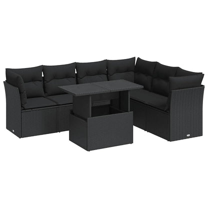 Set Divani da Giardino con Cuscini 7pz Nero Polyrattan | homemem39