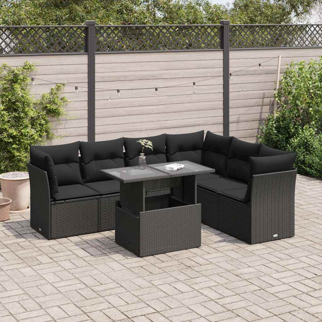 Set Divani da Giardino con Cuscini 7pz Nero Polyrattan | homemem39