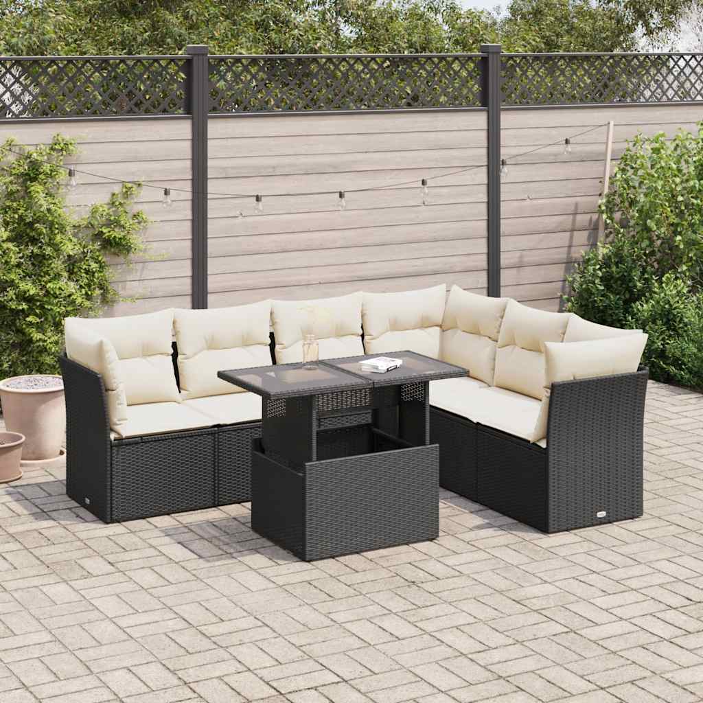 Set Divani da Giardino con Cuscini 7pz Nero Polyrattan - homemem39