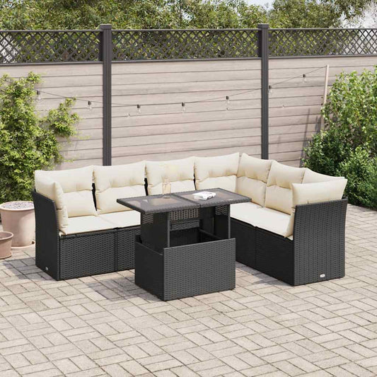 Set Divani da Giardino con Cuscini 7pz Nero Polyrattan - homemem39
