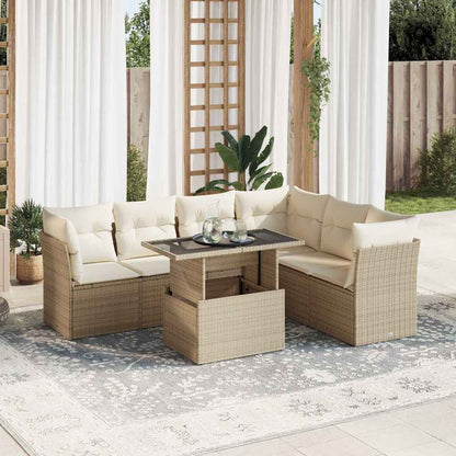 Set Divani da Giardino 7 pz con Cuscini Beige in Polyrattan