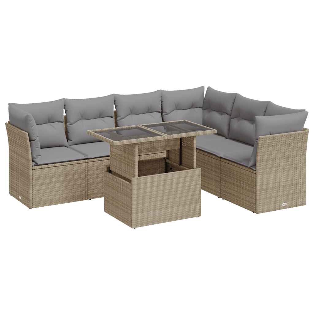 Set Divani da Giardino 7 pz con Cuscini Beige in Polyrattan | homemem39