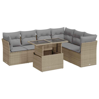Set Divani da Giardino 7 pz con Cuscini Beige in Polyrattan | homemem39