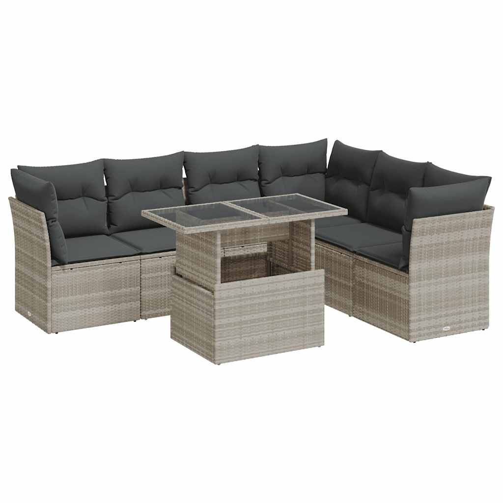 Set Divani da Giardino 7pz con Cuscini Grigio Chiaro Polyrattan - homemem39