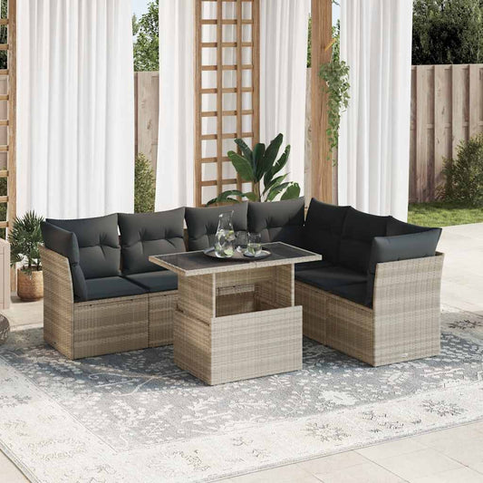 Set Divani da Giardino 7pz con Cuscini Grigio Chiaro Polyrattan - homemem39