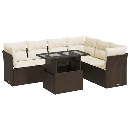 Set Divani da Giardino 7 pz con Cuscini Marrone in Polyrattan | homemem39