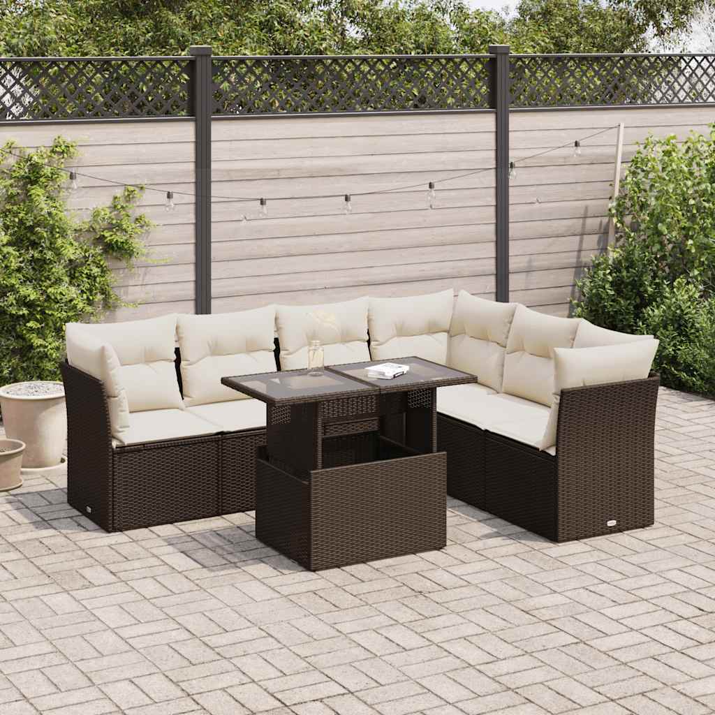 Set Divani da Giardino 7 pz con Cuscini Marrone in Polyrattan - homemem39
