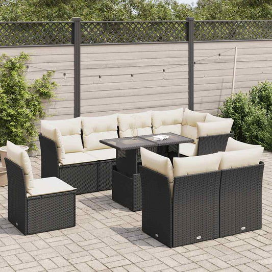 Set Divani da Giardino 9 pz con Cuscini Nero in Polyrattan - homemem39