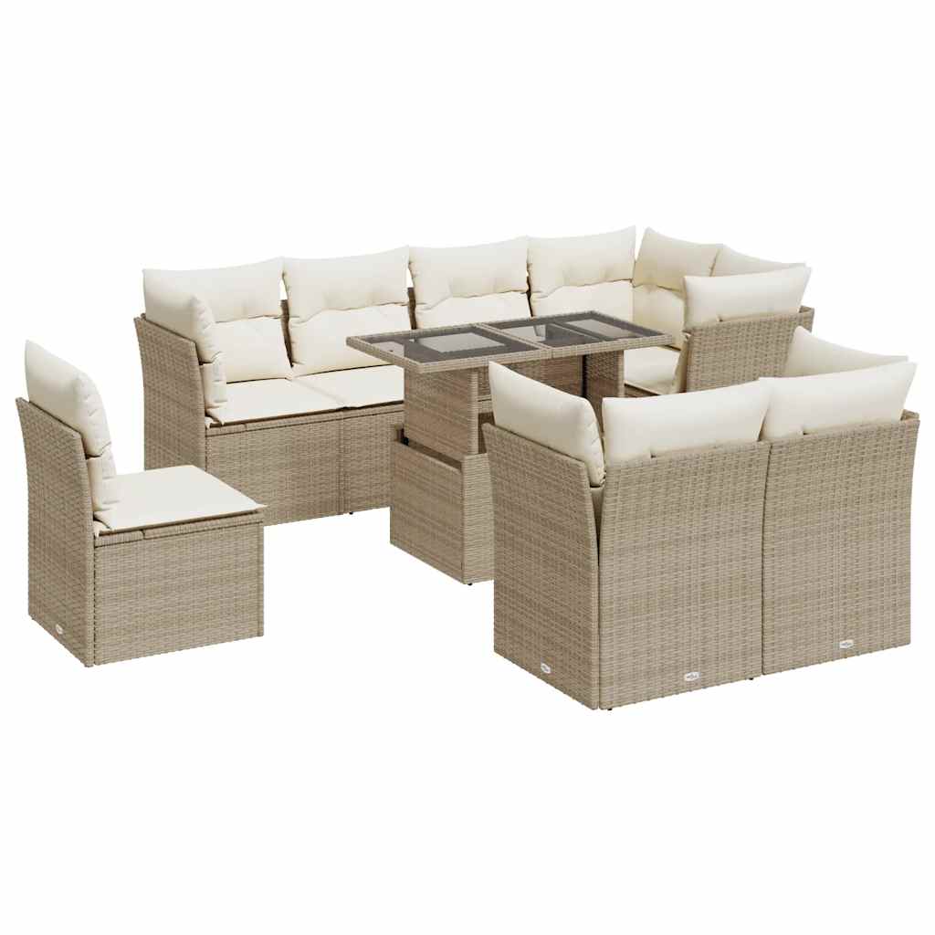 Set Divano da Giardino 9 pz con Cuscini Beige in Polyrattan | homemem39