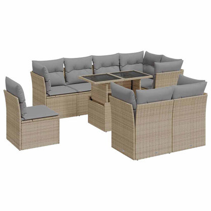 Set Divano da Giardino 9 pz con Cuscini Beige in Polyrattan | homemem39