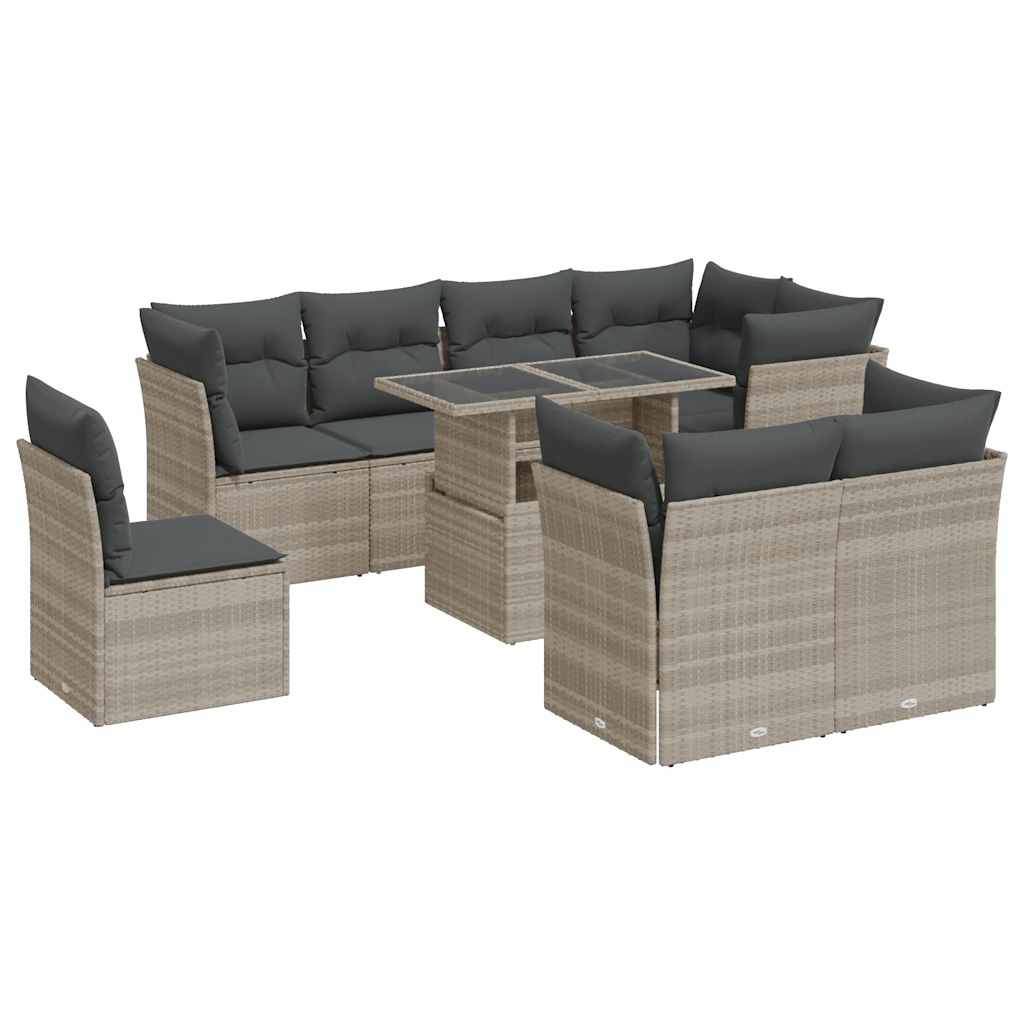 Set Divano da Giardino 9pz con Cuscini Grigio Chiaro Polyrattan | homemem39