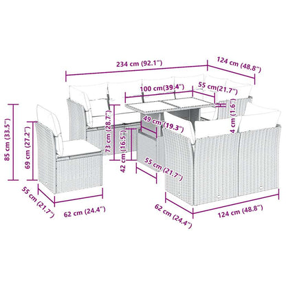 Set Divano da Giardino 9pz con Cuscini Grigio Chiaro Polyrattan | homemem39
