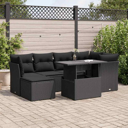 Set Divani da Giardino con Cuscini 7pz Nero Polyrattan | homemem39