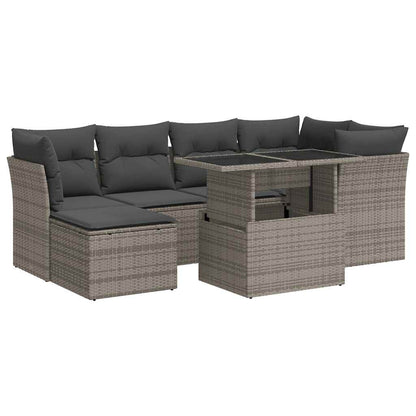 Set Divani da Giardino 7 pz con Cuscini Grigio in Polyrattan