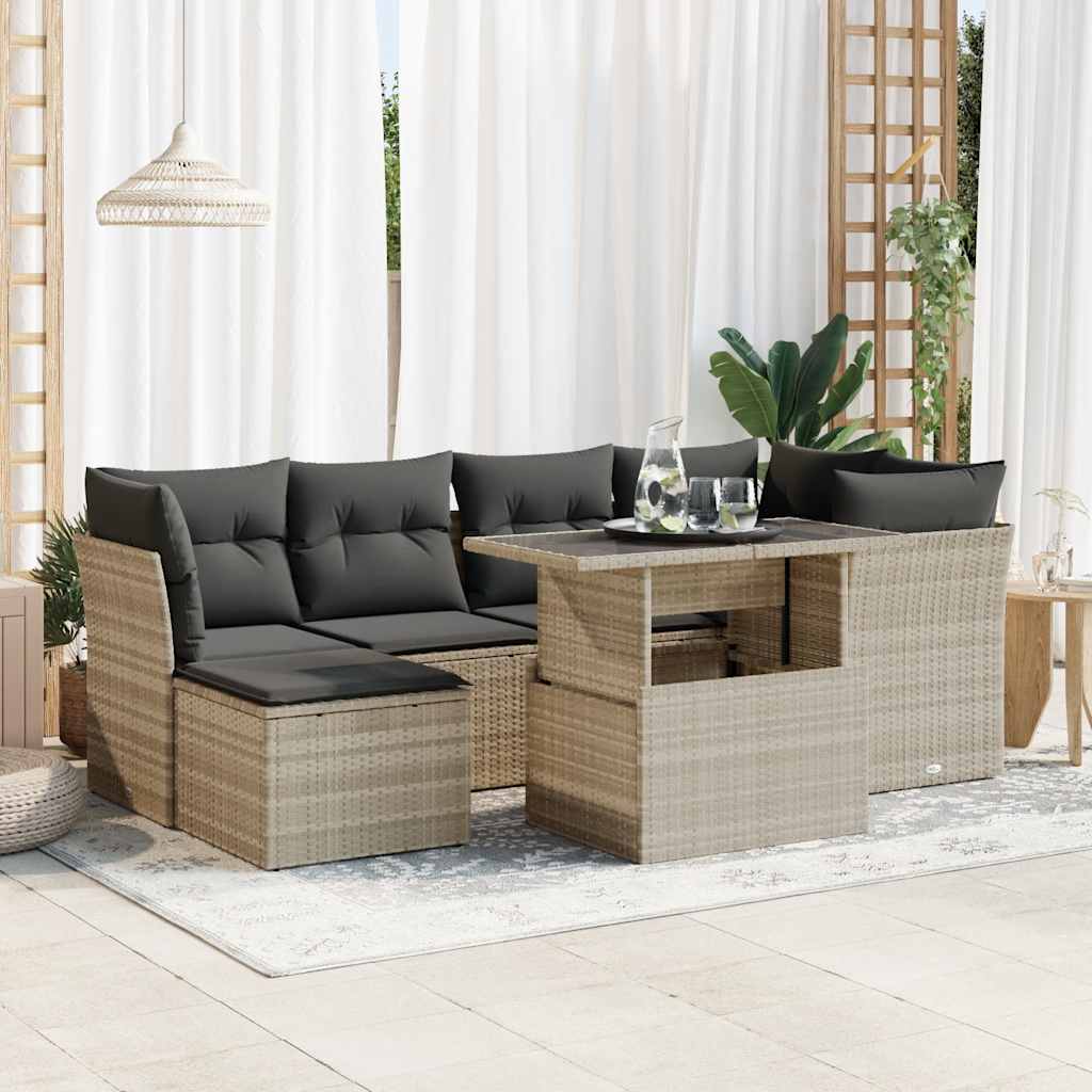 Set Divani da Giardino 7pz con Cuscini Grigio Chiaro Polyrattan - homemem39