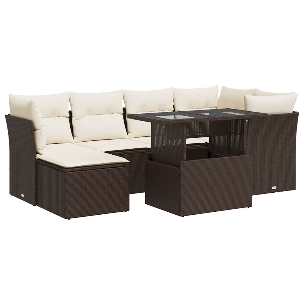 Set Divani da Giardino 7 pz con Cuscini Marrone in Polyrattan - homemem39